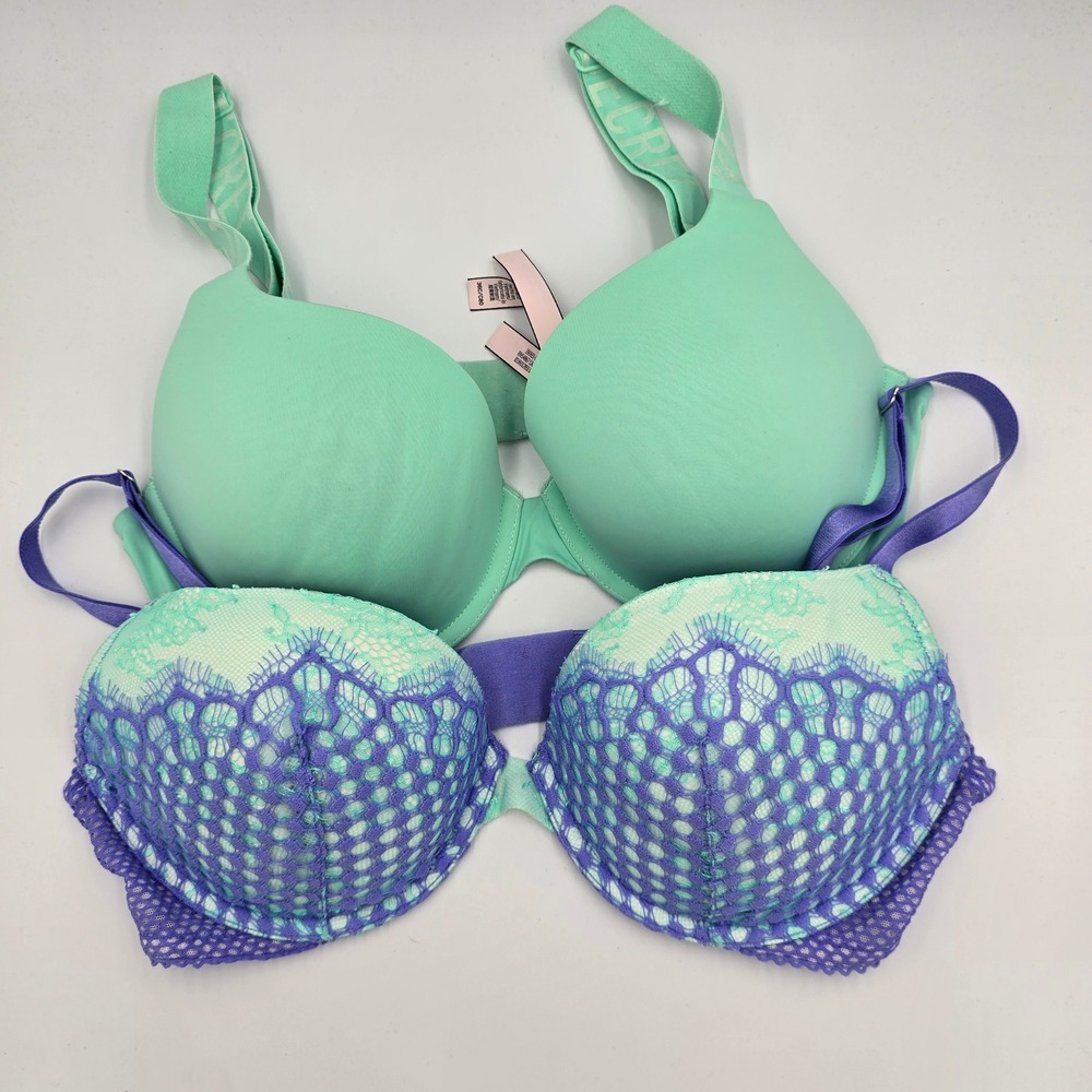 Victoria's Secret 36C Bra Bundle, Very Sexy Push Up Full Coverage Green Purple